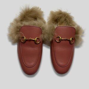 GUCCI Pink Wool-Lined Princetown Slippers Size 35